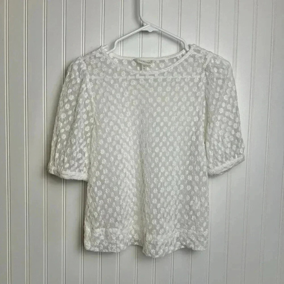 Garnet Hill sheer floral lace white blouse short sleeve no liner size XS M33 - Picture 4 of 9